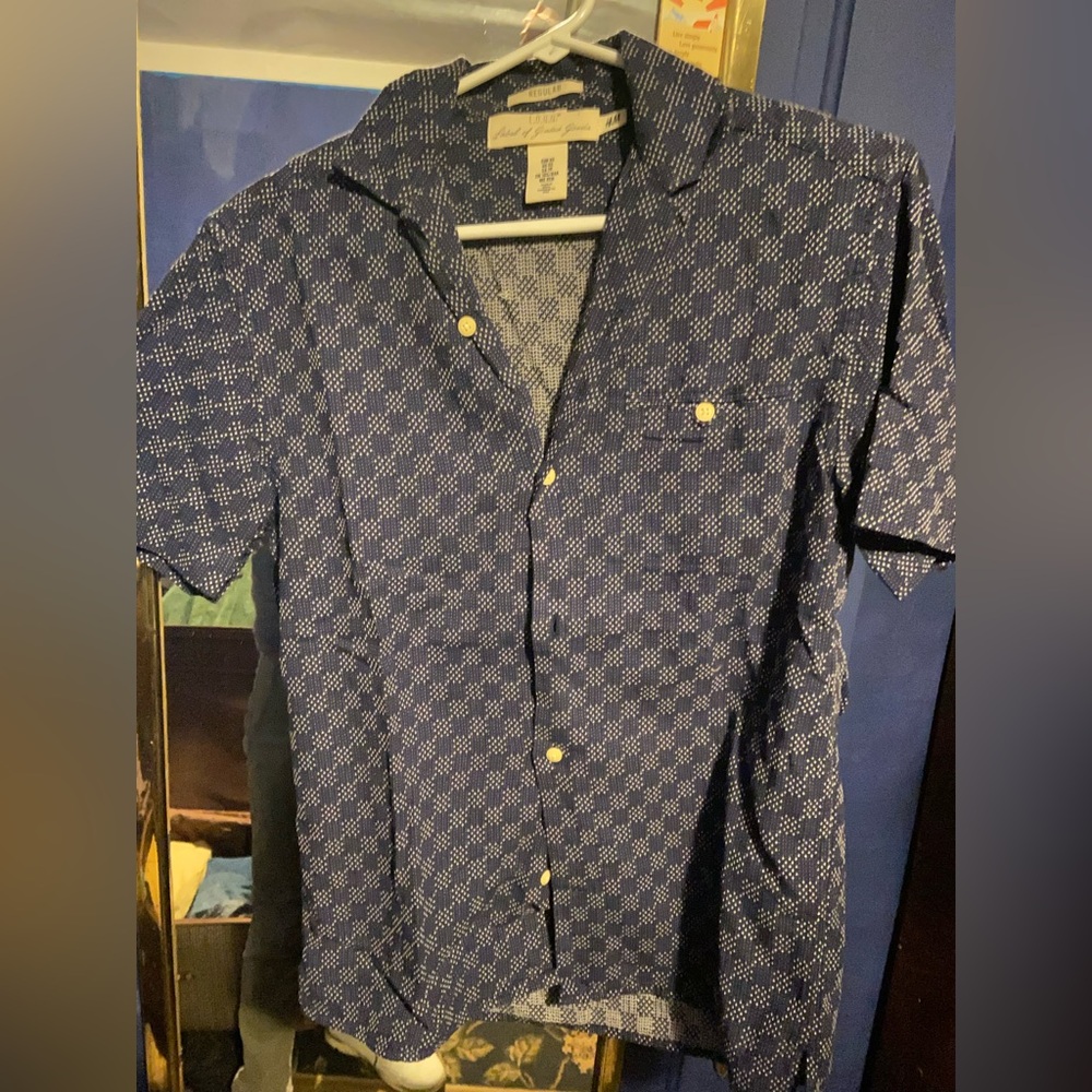 H&M Blue Casual Button Down Shirt with Checkered Pattern